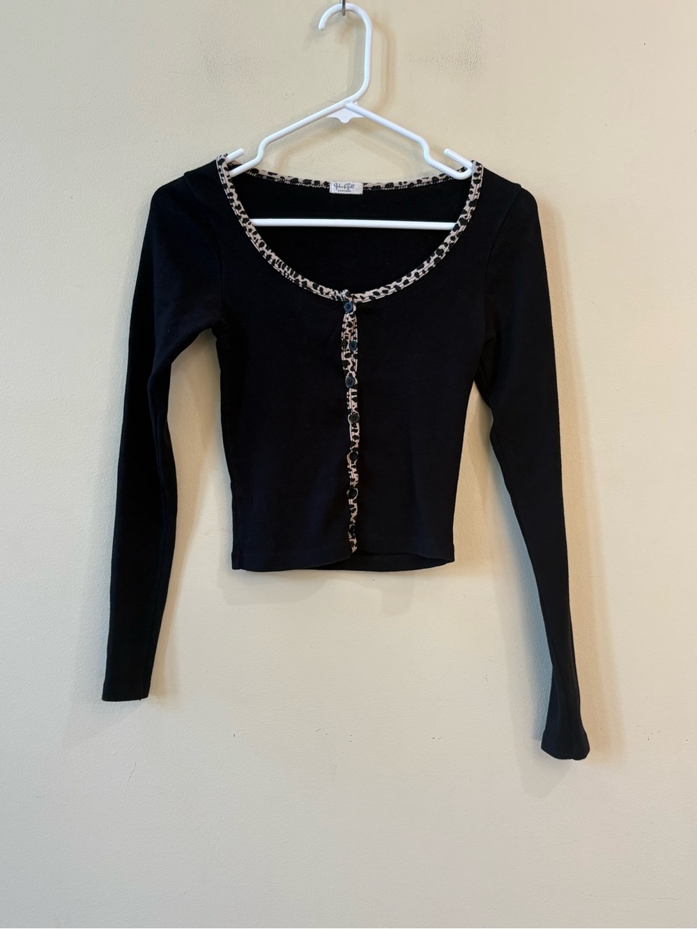 Brandy Melville Leopard Print Trim Black Cardigan